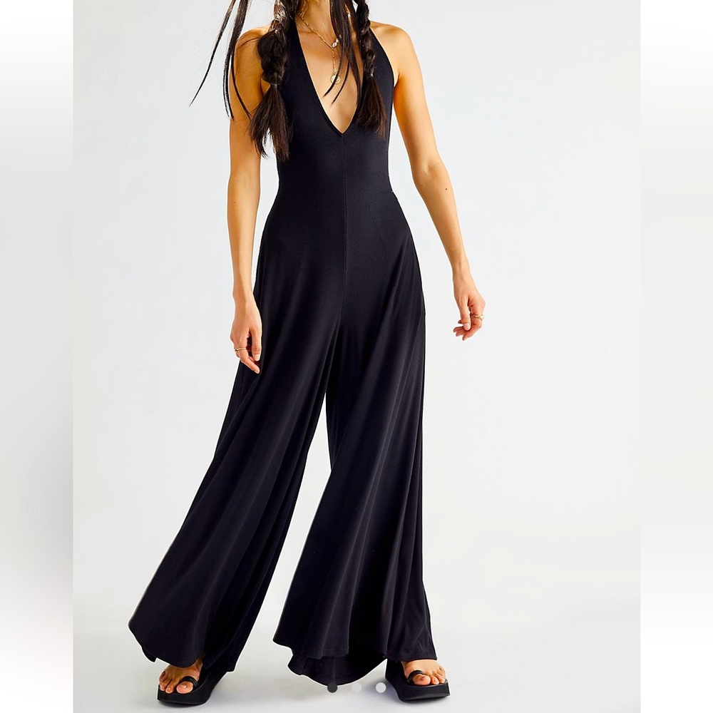 Free People | Olive Green Halter Neck, Open Back Jumpsuit